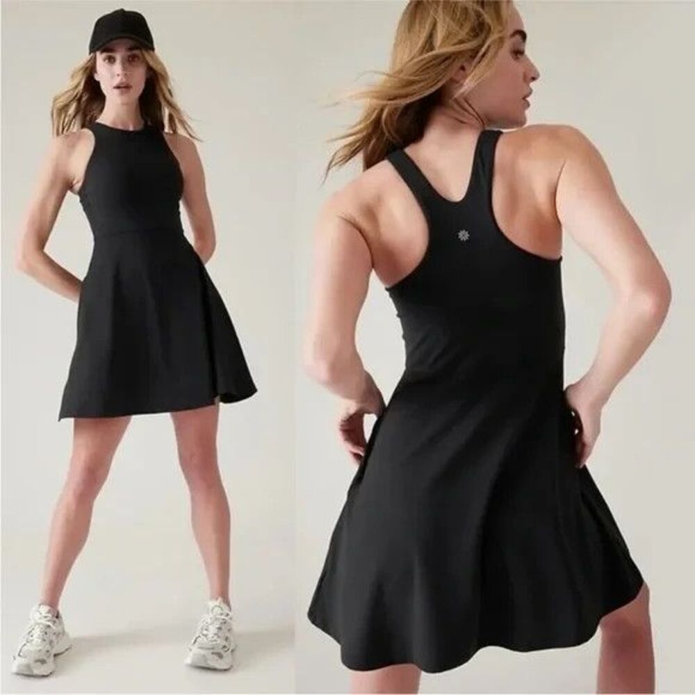 EUC Athleta Conscious Athletic Tennis Dress Black  Stretch Pockets Size XS
